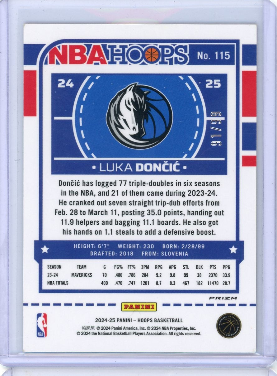 Luka Doncic 2024-25 Panini NBA Hoops Premium red holo #'d 91/99