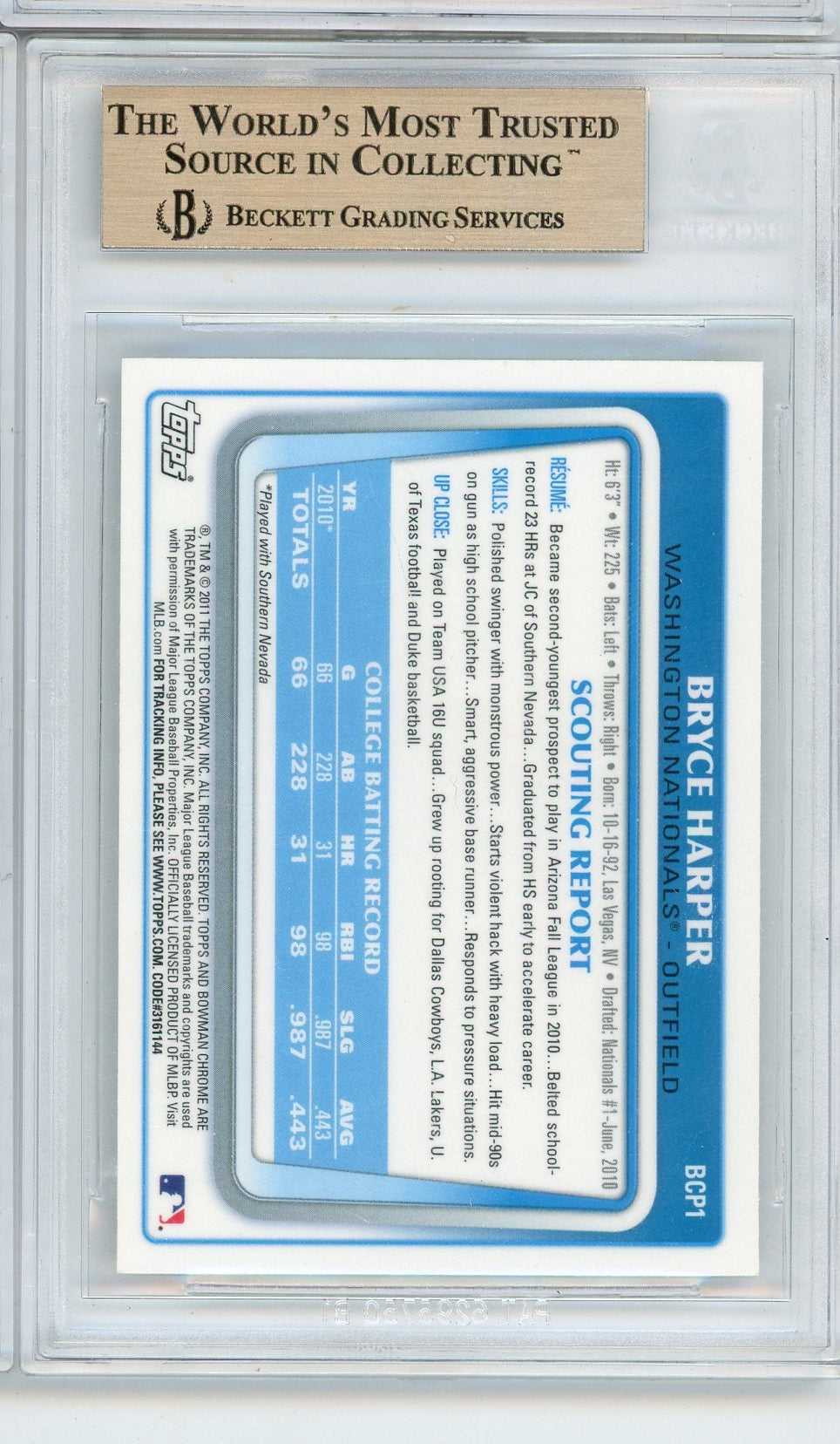 Bryce Harper 2011 Bowman Chrome BGS 9.5
