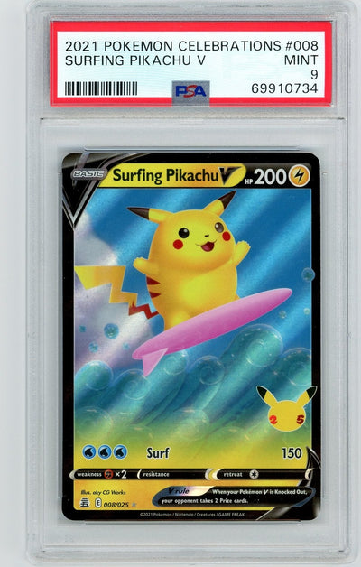 Surfing Pikachu V 2021 Pokémon Celebrations PSA 9