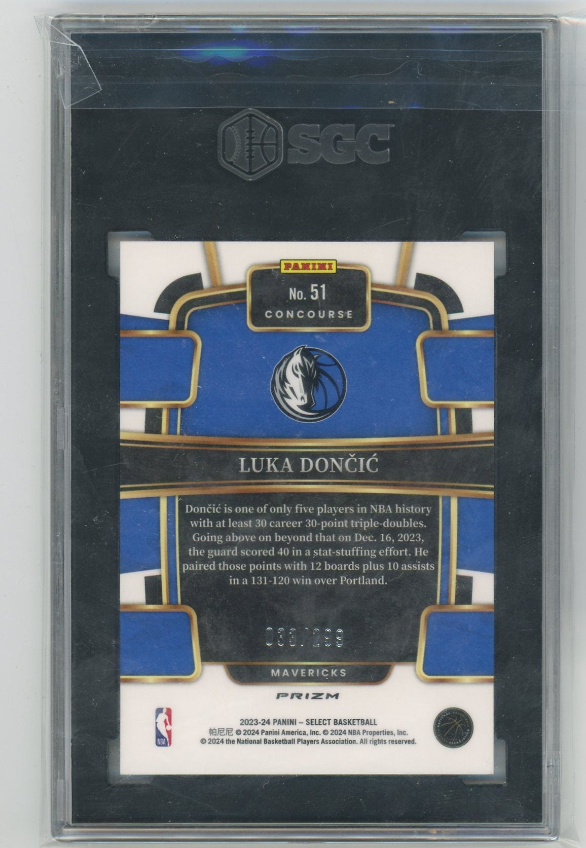Luka Doncic 2023-24 Panini Select Basketball Light Blue Prizm #'d 33/299 SGC 10