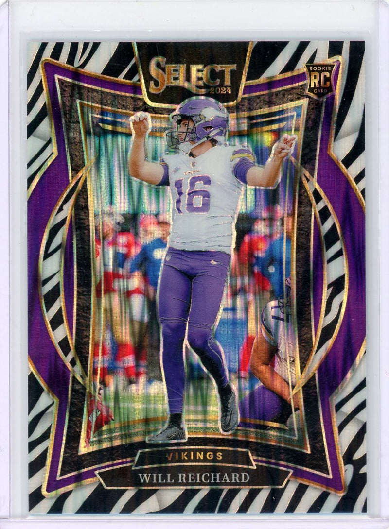Will Reichard 2024 Panini Select Zebra prizm rookie card