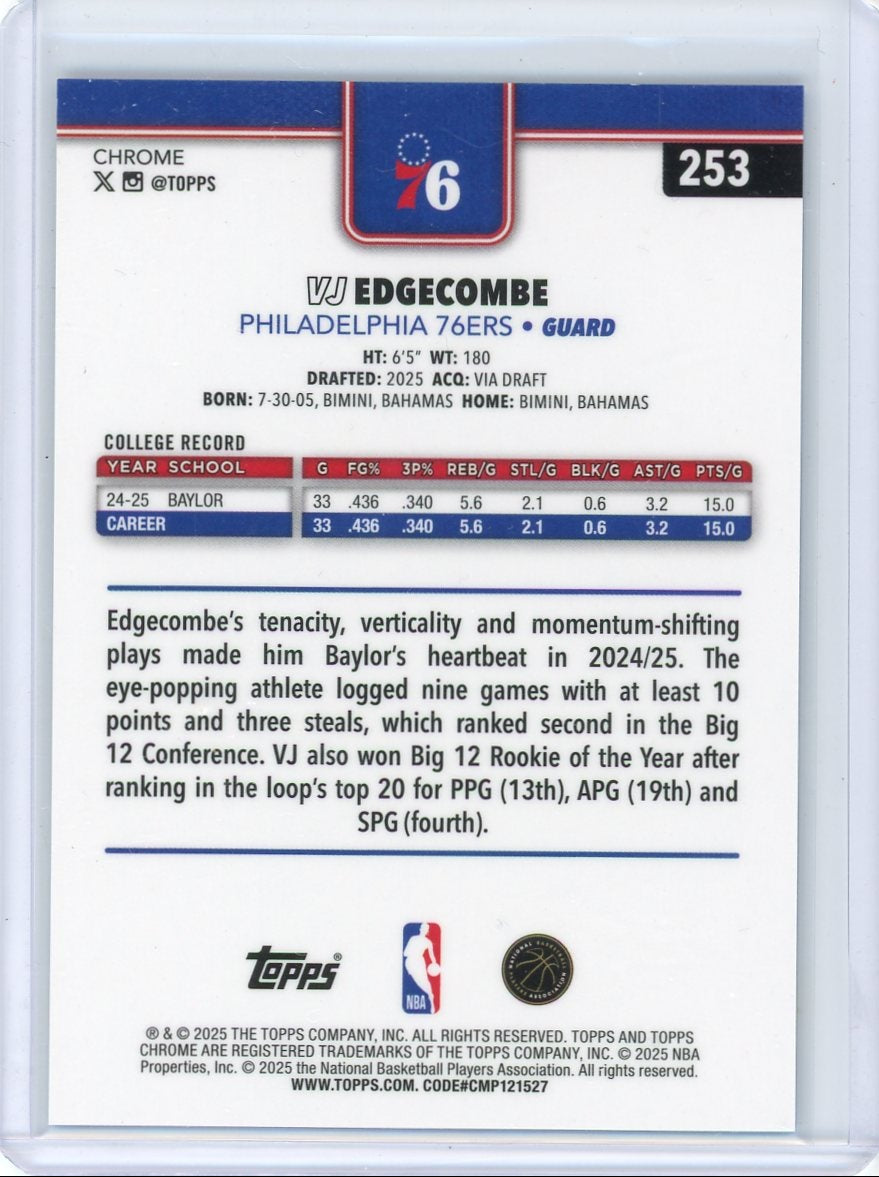 VJ Edgecombe 2025 Topps Chrome Blue X-Fractor RC