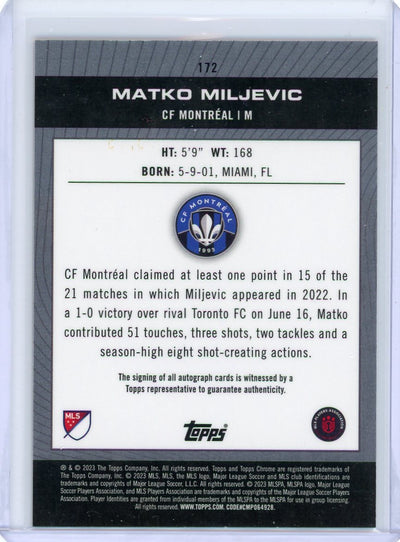 Matko Miljevic 2023 Topps Chrome MLS Pitch Prodigies orange refractor autograph #'d 09/25 RC
