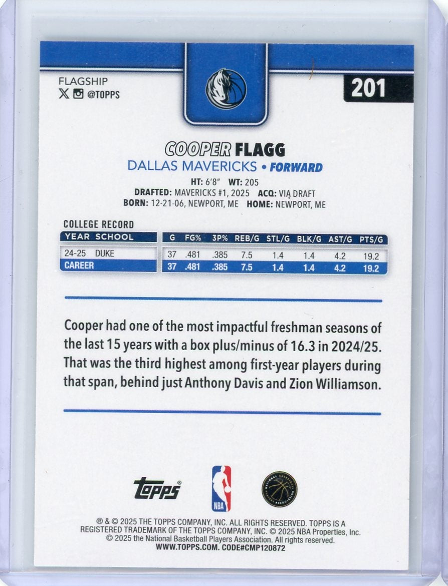 Cooper Flagg 2025 Topps Flagship Tip Off Net Boarder RC
