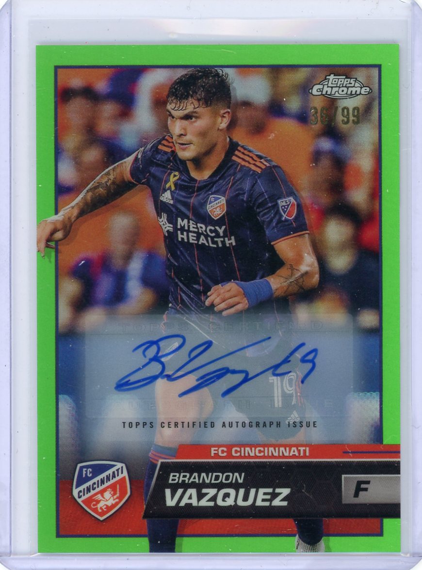 Brandon Vazquez 2023 Topps Chrome MLS neon green refractor autograph #'d 36/99