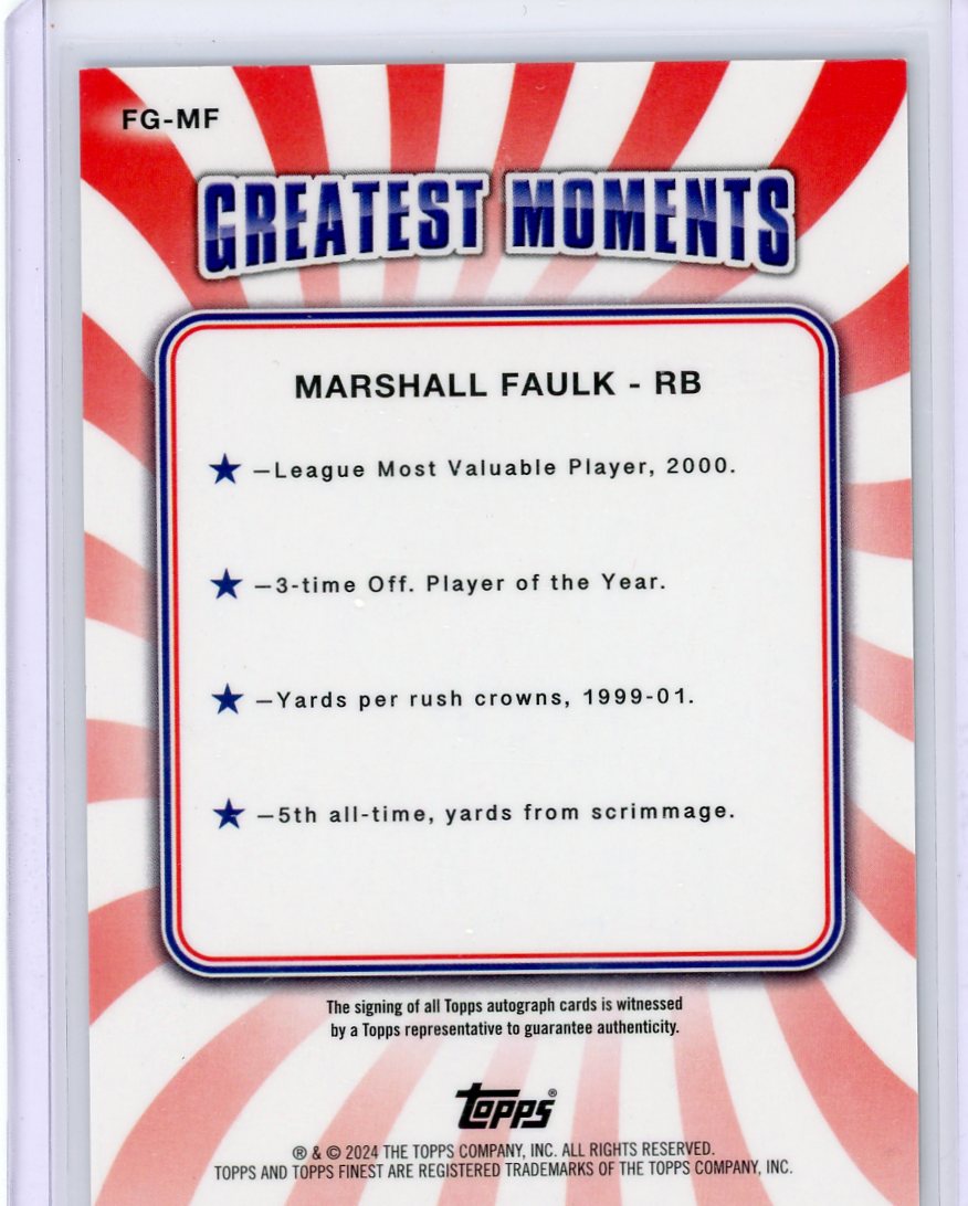 Marshall Faulk 2024 Topps Finest Finest Greats autograph gold geometric ref. #'d 04/50
