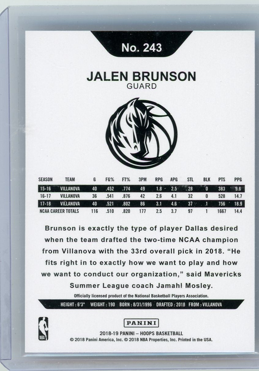 Jalen Brunson 2018-19 Panini NBA Hoops RC