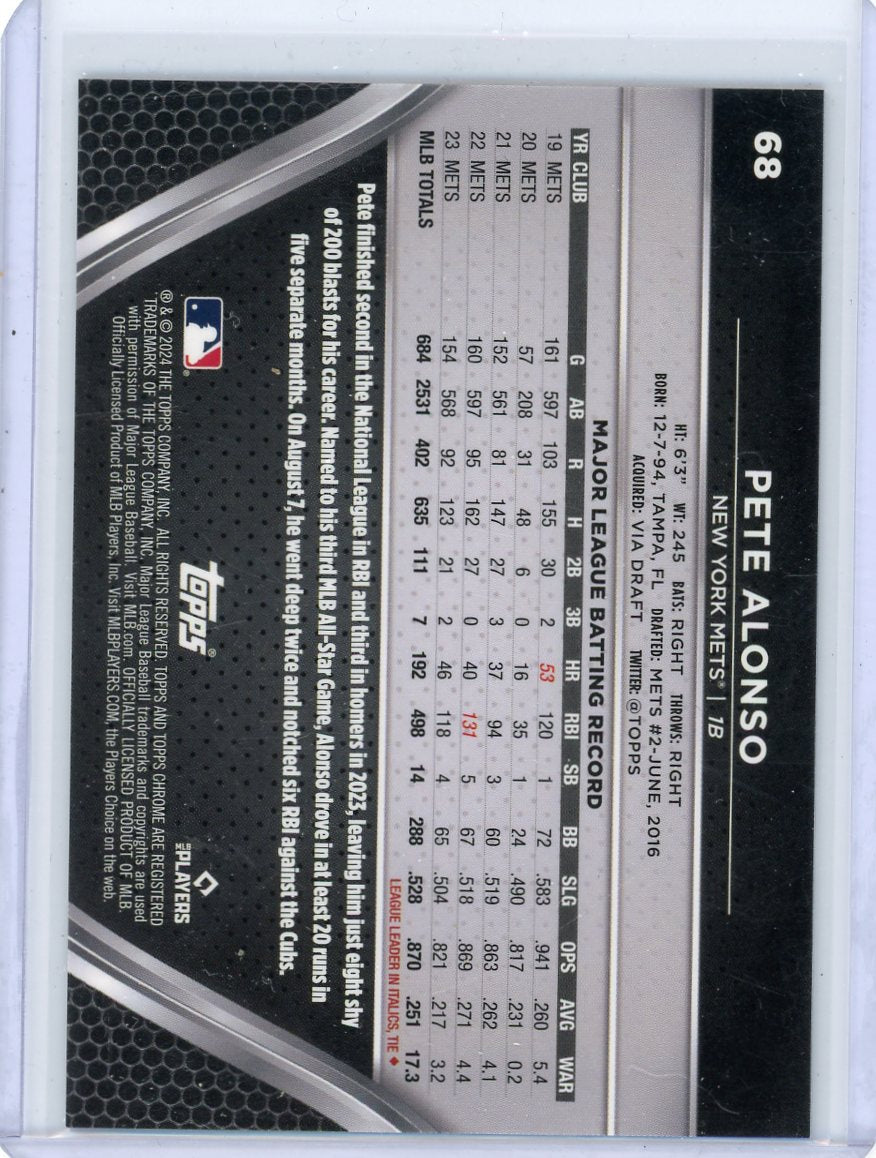 Pete Alonso 2024 Topps Chrome Black Blue Refractor #'d 69/75