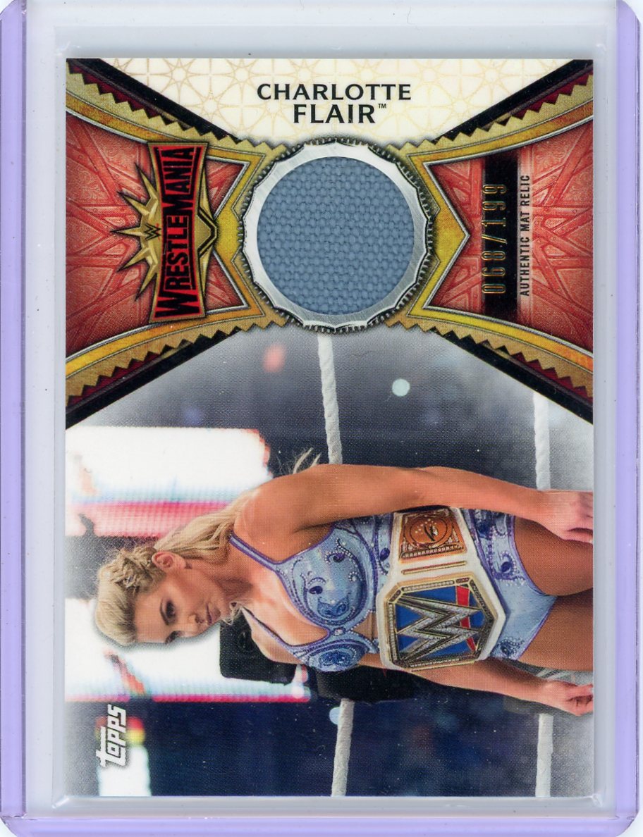 Charlotte Flair 2020 Topps WWE Wrestlemania 35 Event-Used Mat Relic #'d 68/199