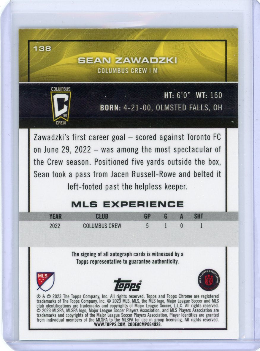 Sean Zawadzki 2023 Topps Chrome MLS gold refractor autograph rookie card #'d 12/50