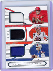 P. Mahomes/J. Burrow/J. Allen 2022 Panini National Treasures Gear Trio Materials #'d 57/99