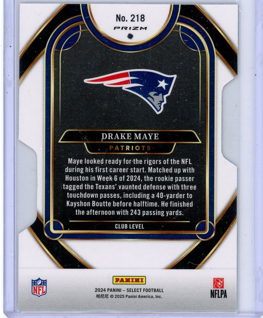 Drake Maye 2024 Panini Select Silver Prizm Die-Cut RC