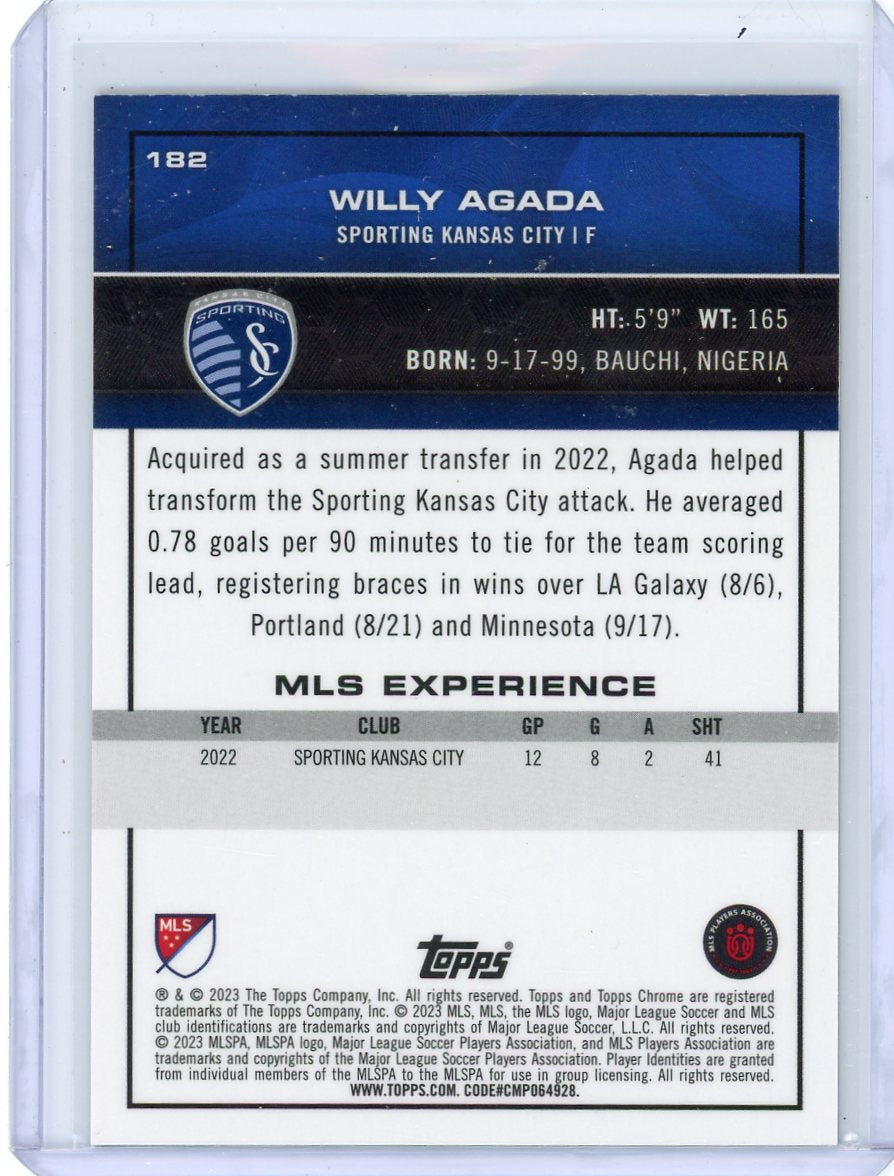 Willy Agada 2023 Topps Chrome MLS gold refractor rookie card #'d 08/50