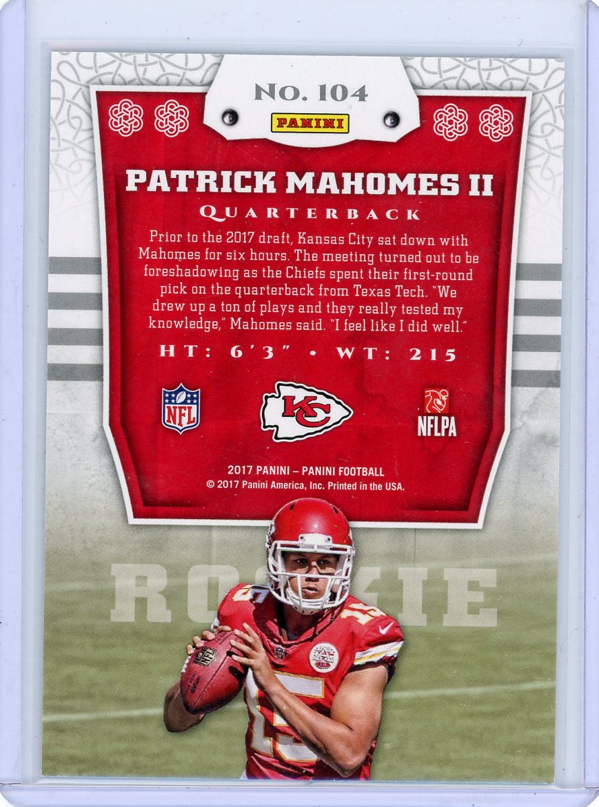 Patrick Mahomes II 2017 Panini Football #104 RC
