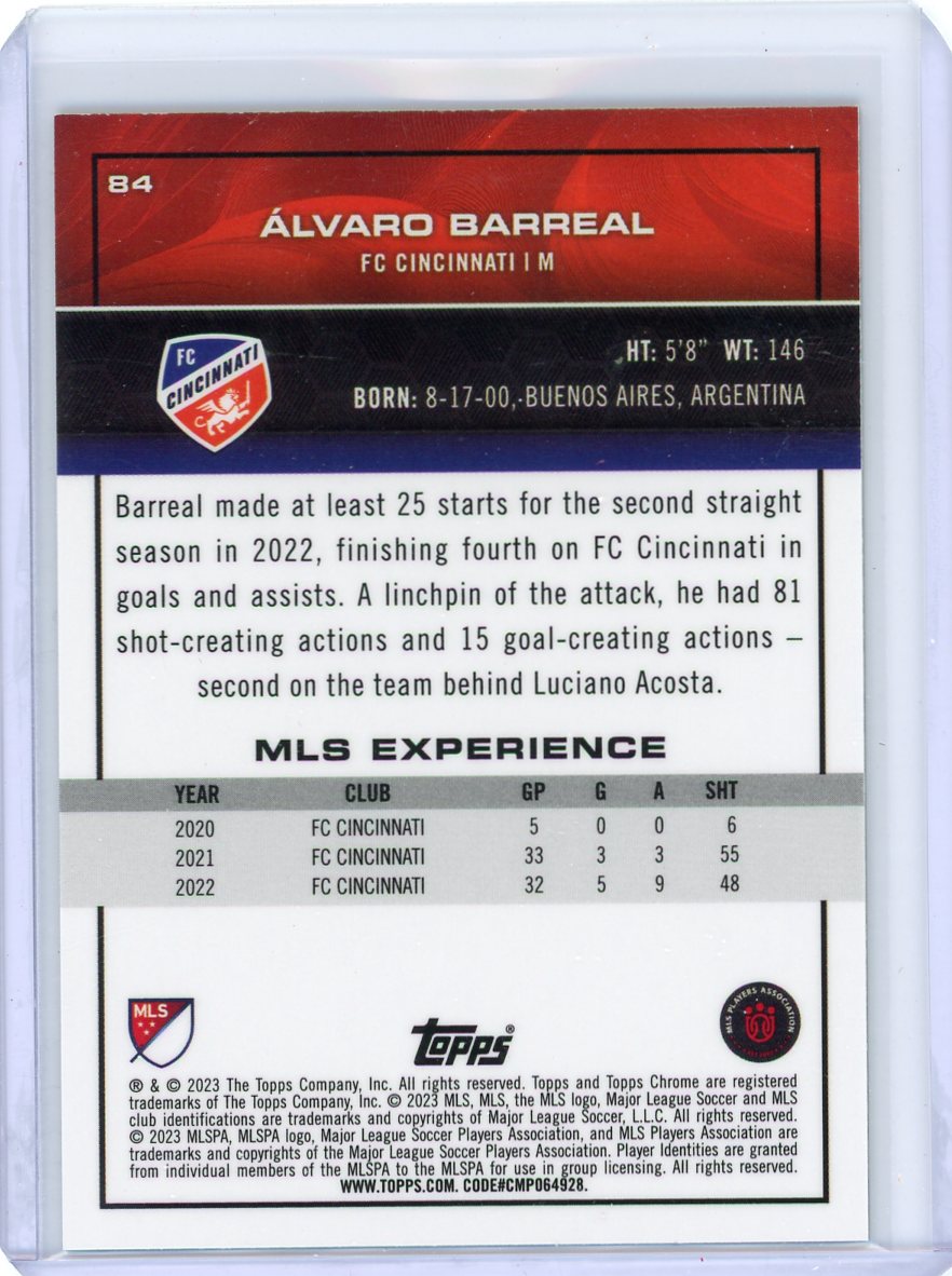 Alvaro Barreal 2023 Topps Chrome MLS gold mini diamond refractor #'d 30/50