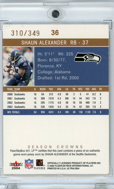 Shaun Alexander 2004 Fleer Ultra Season Crowns jersey relic #'d 310/349