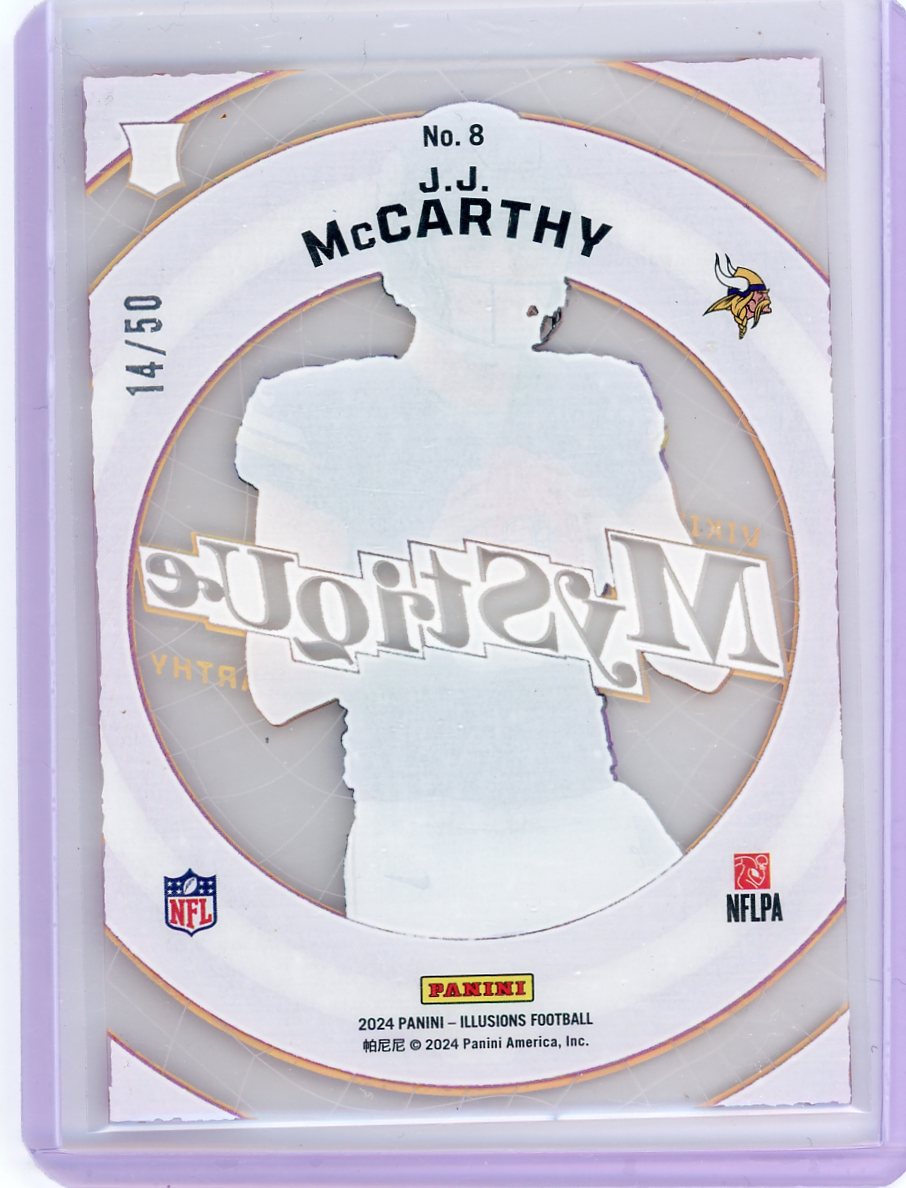 J.J. McCarthy 2024 Panini Illusions Mystique Purple #'d 14/50