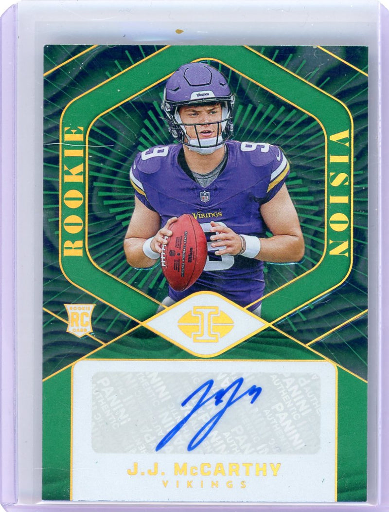 J.J. McCarthy 2024 Panini Illusions Rookie Vision Green Auto 