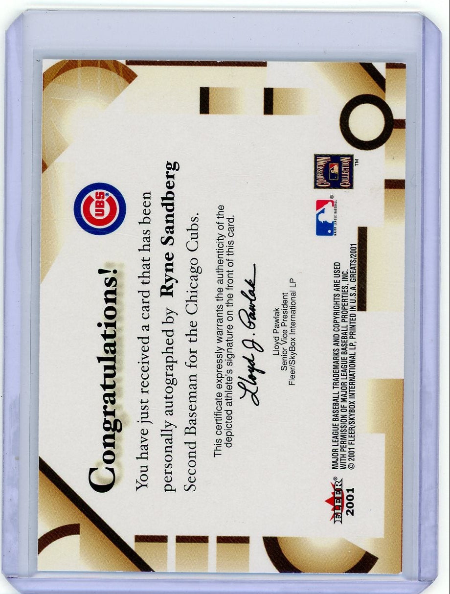 Ryne Sandberg 2001 Fleer Greats of the Game autograph