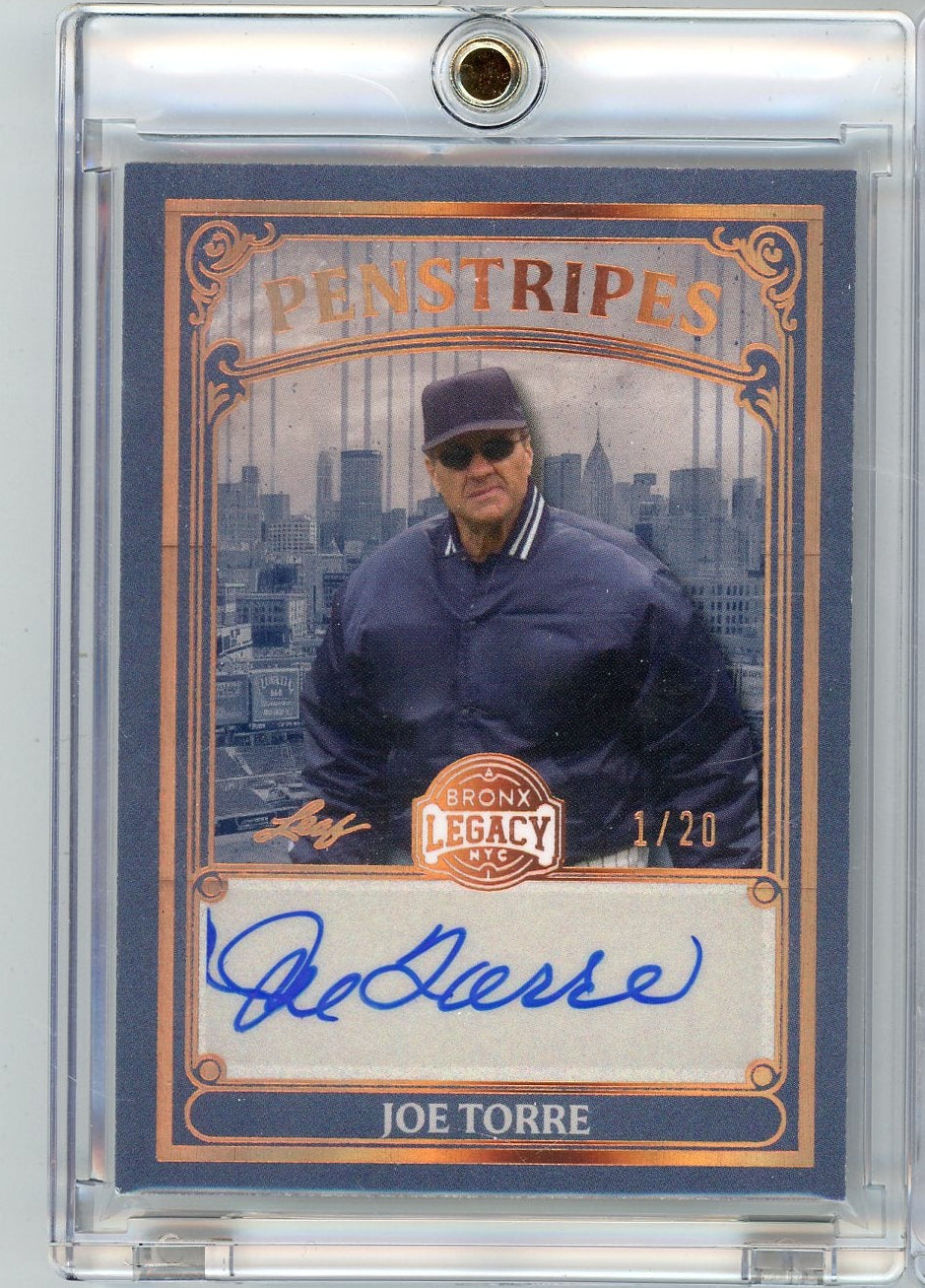 Joe Torre 2025 Leaf Bronx Legacy Penstripes Auto #'d 1/20