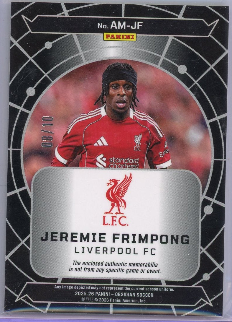 Jeremie Frimpong 2025-26 Panini Obsidian Atomic relic gold #'d 08/10