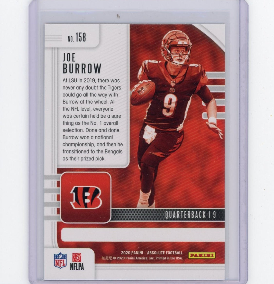 Joe Burrow 2020 Panini Absolute silver foil green rookie card