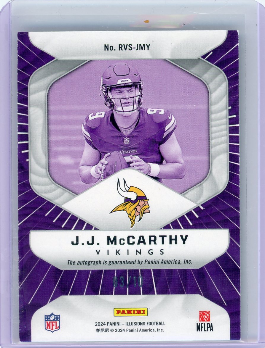 J.J. McCarthy 2024 Panini Illusions Rookie Vision Green Auto #'d 3/10