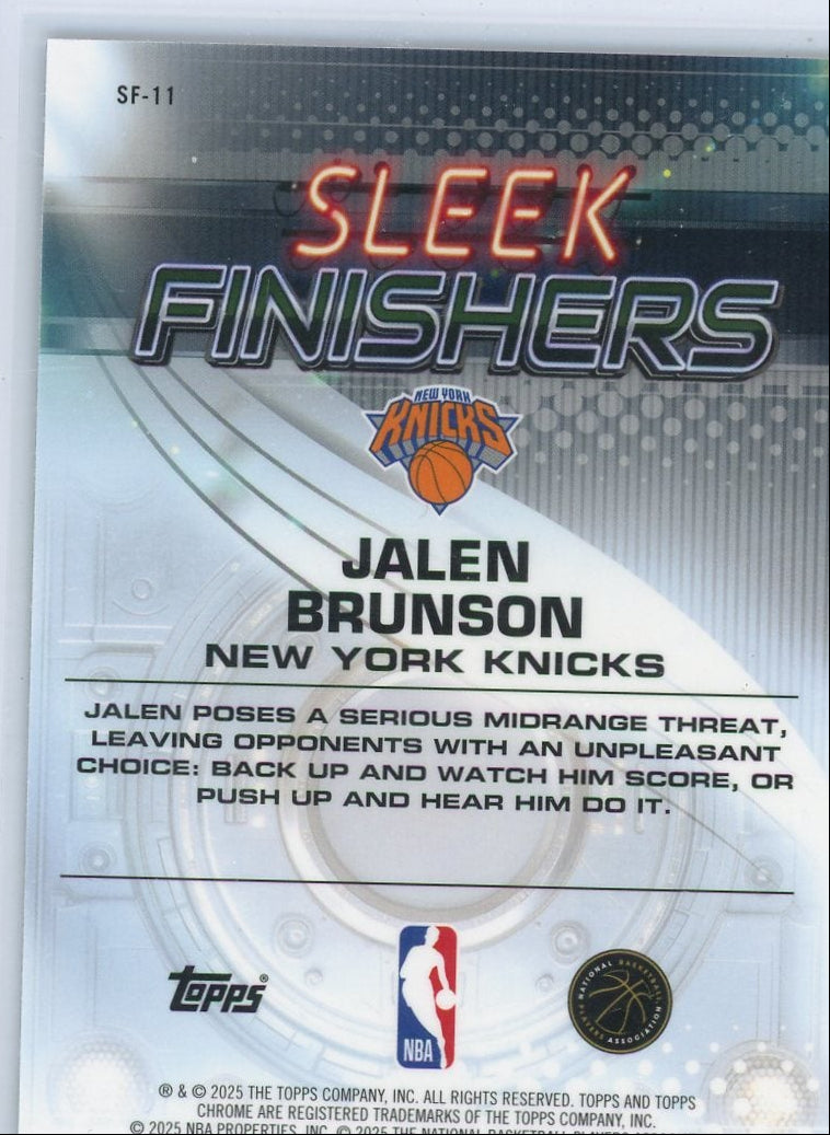 Jalen Brunson 2025 Topps Chrome Basketball Sleek Finishers Green #'d 75/99