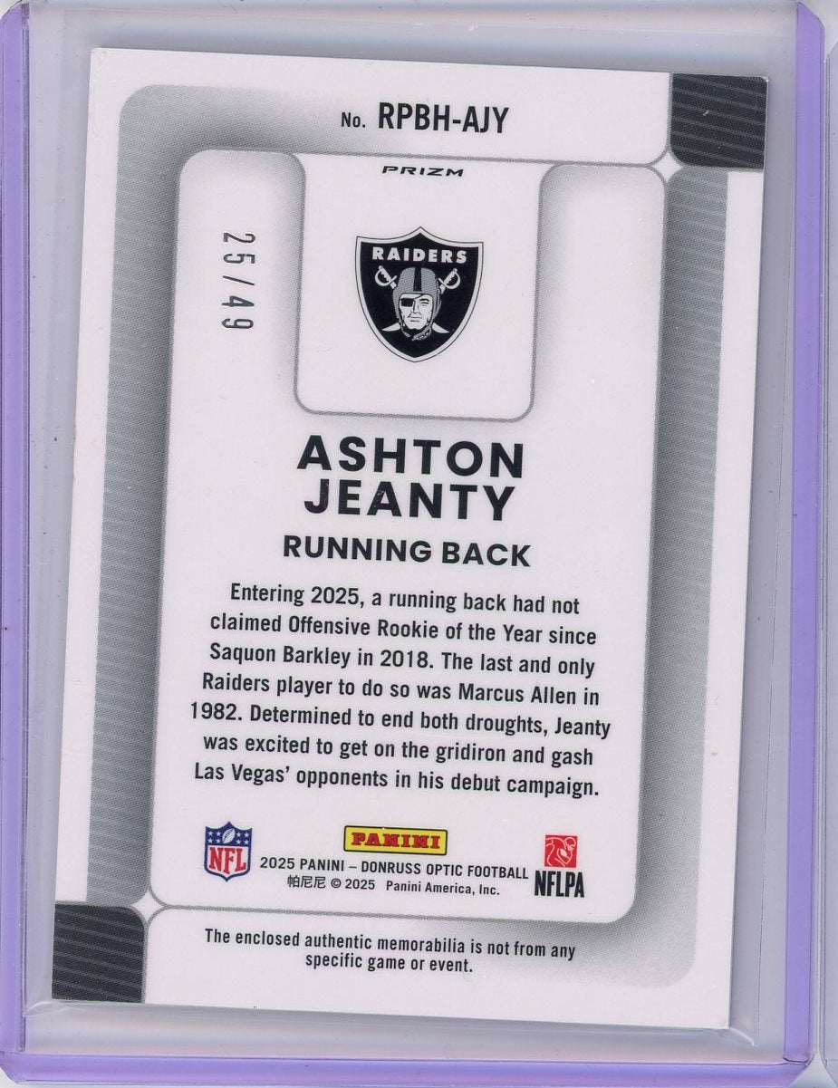 Ashton Jeanty 2025 Panini Donruss Optic Phenom relic rc blue ice prizm #'d 24/49
