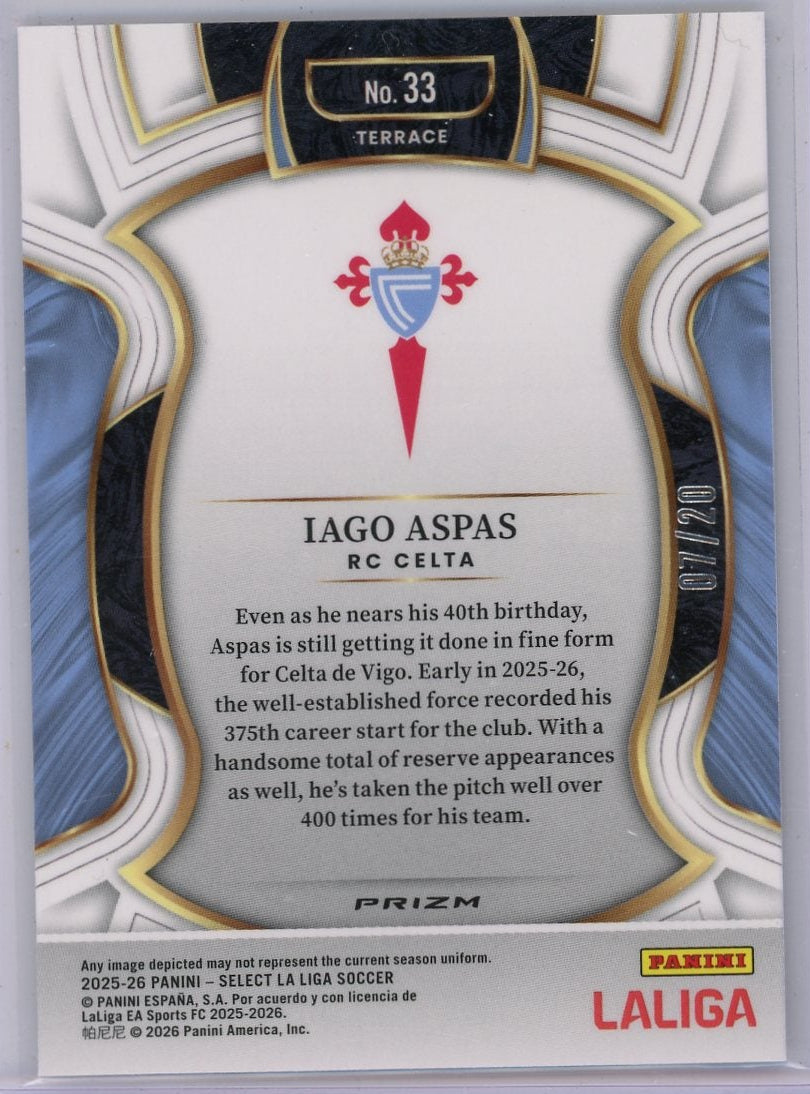 Iago Aspas 2025-26 Panini Select white prizm #'d 07/20