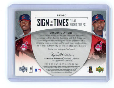 C.C. Sabathia Fausto Carmona 2006 Upper Deck SP Authentic Sign of the Times Dual Sig #ST2-SC