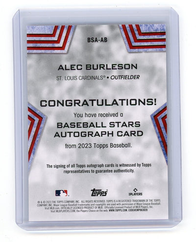 Alec Burleson 2023 Topps Baseball Stars autograph rookie card