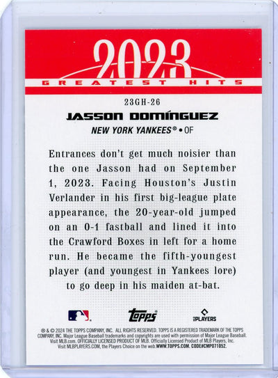 Jasson Dominguez 2024 Topps 2023 Greatest Hits rookie card