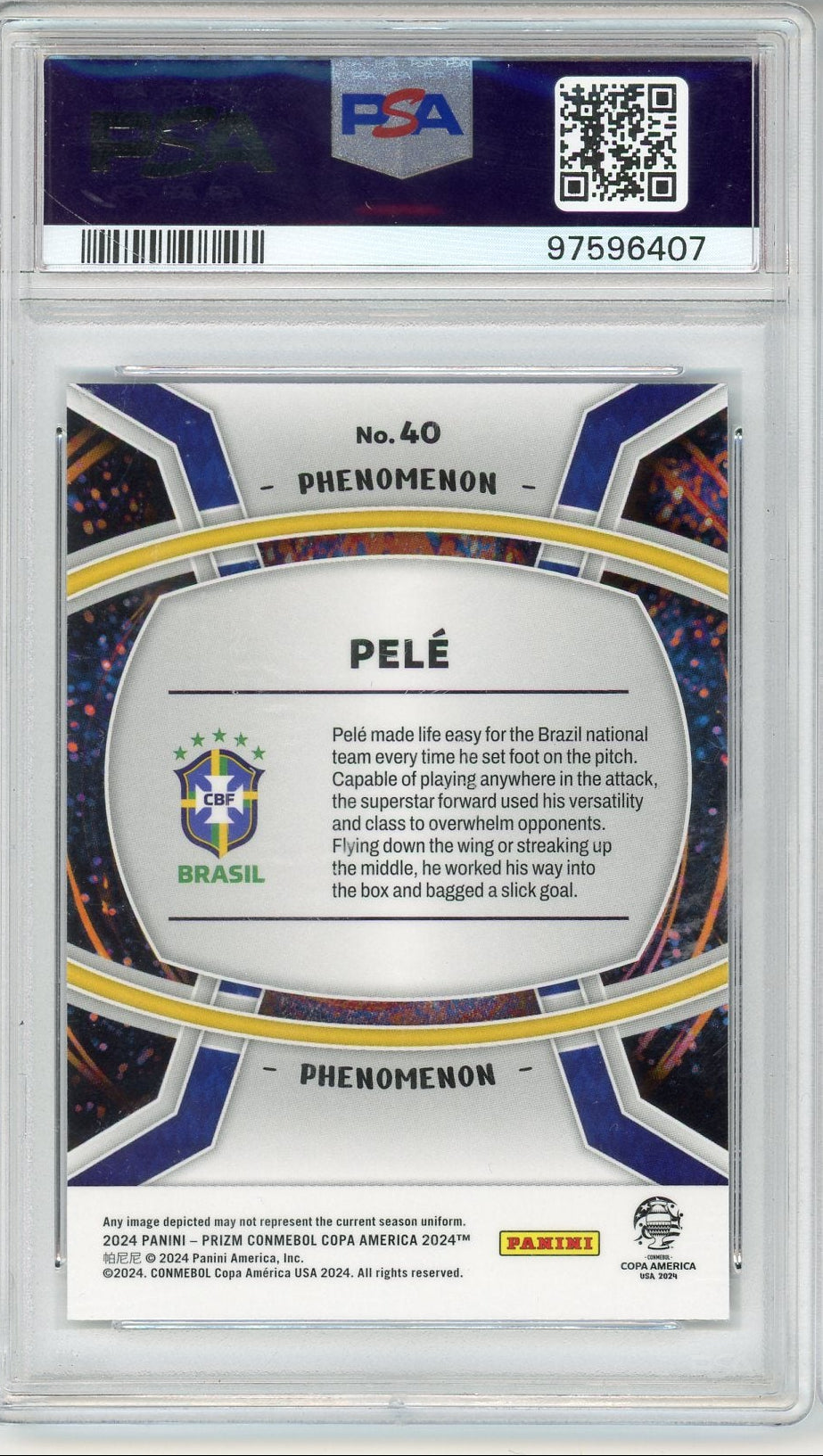 Pele 2024 Panini Prizm Copa America Phenomenon PSA 10