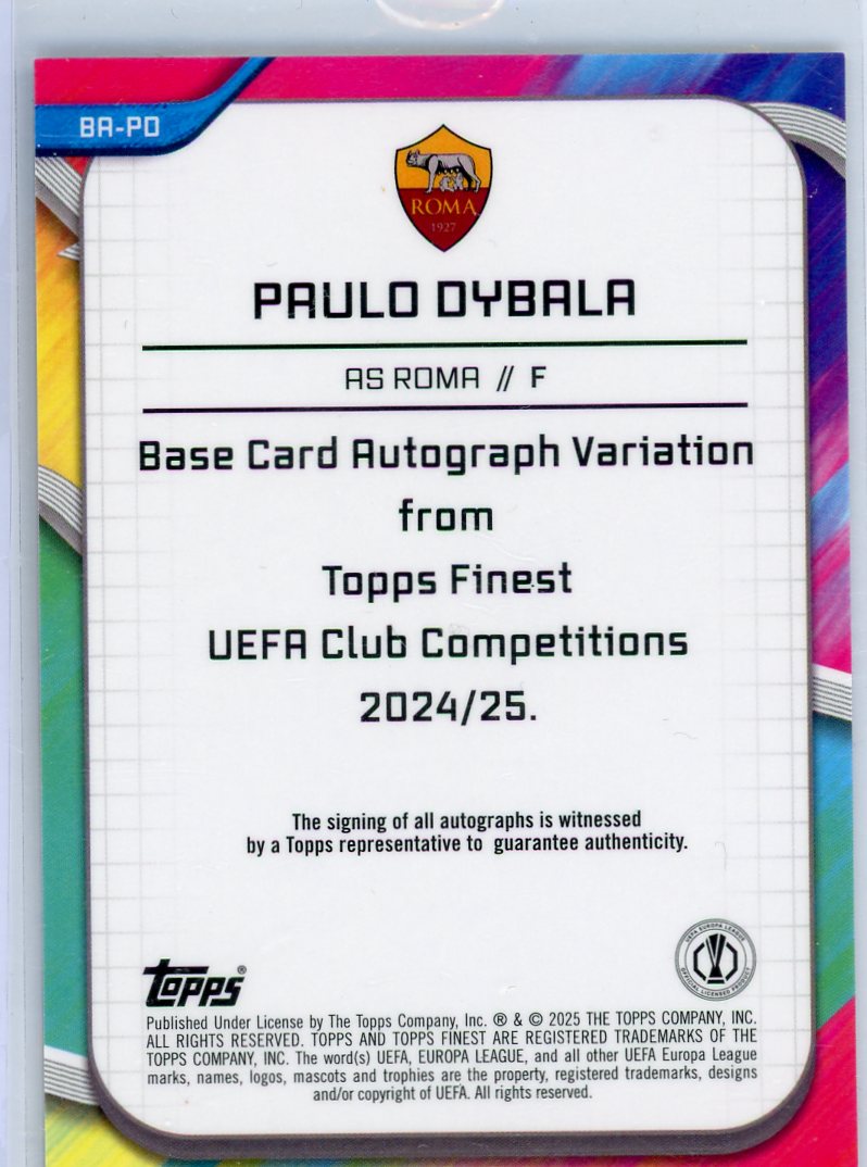 Paulo Dybala 2024/25 Topps Finest Gold Wave Autograph #'d 03/50