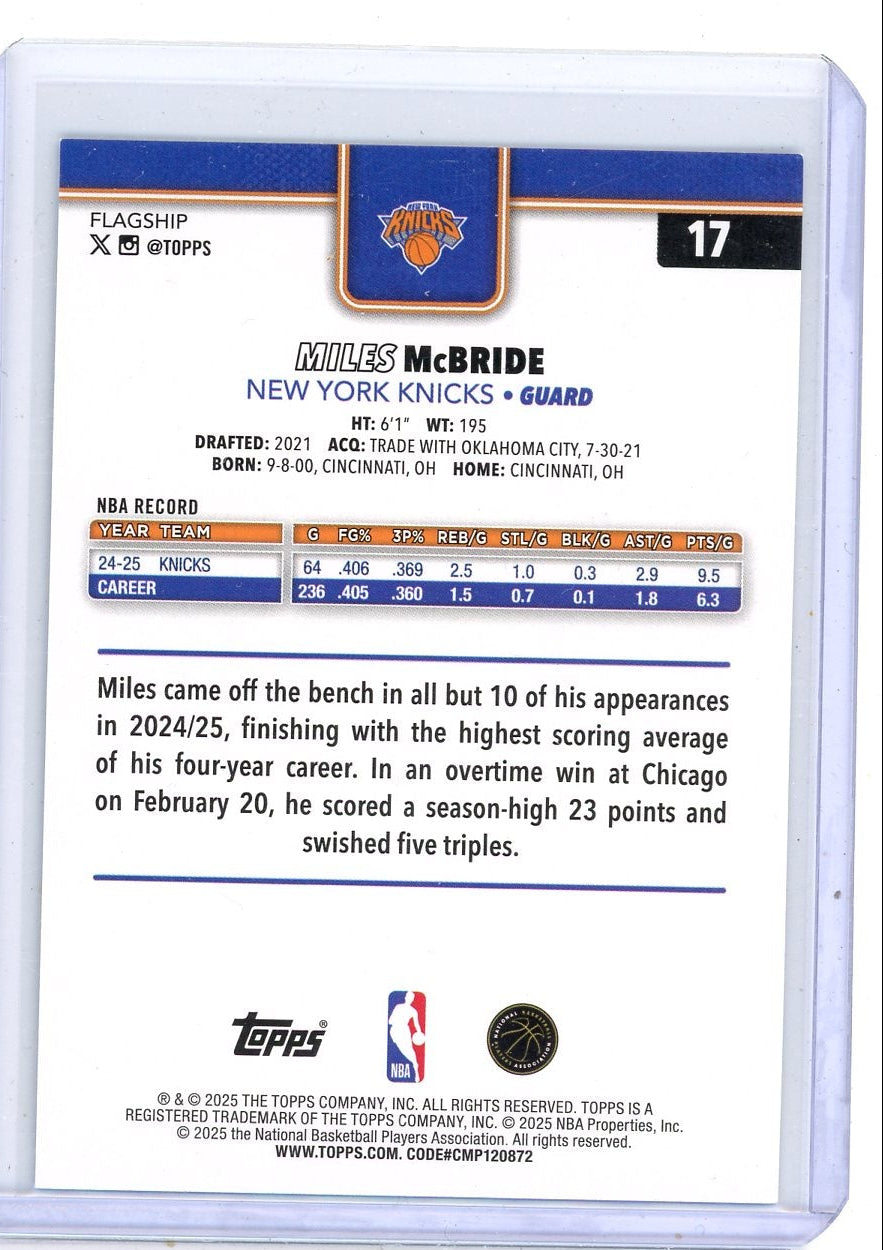 Miles McBride 2025-26 Topps Flagship blue holofoil #'d 028/150