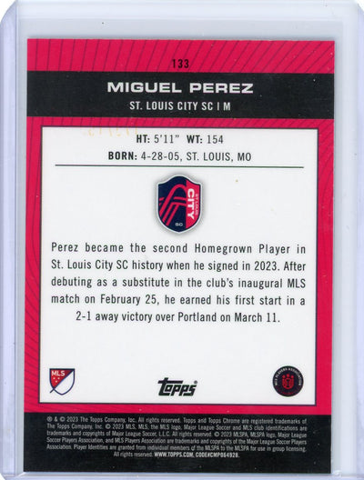 Miguel Perez 2023 Topps Chrome MLS Pitch Prodigies blue mini diamond refractor RC #'d 154/199