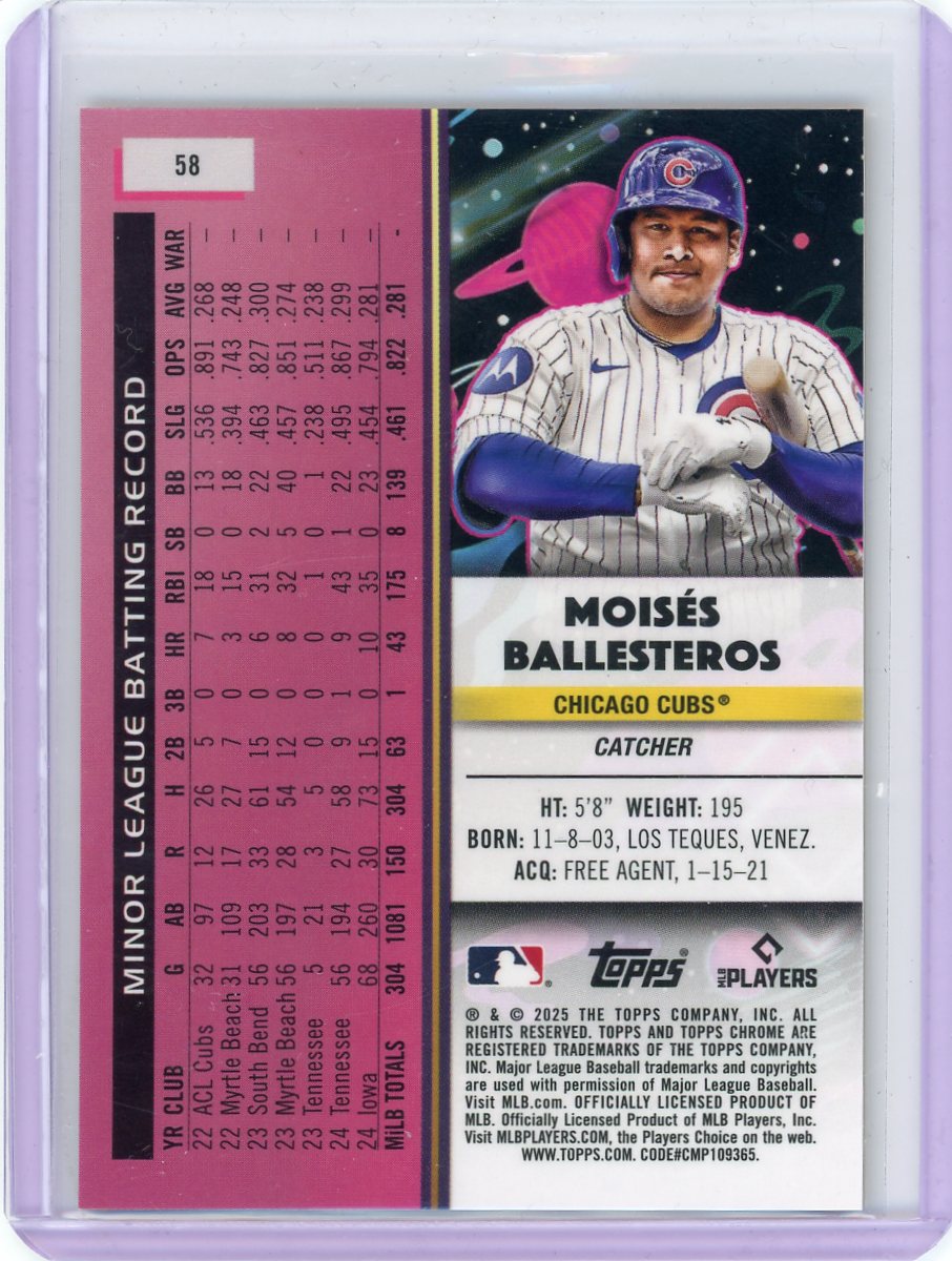 Moises Ballesteros 2025 Topps Chrome Cosmic Gold Interstellar Refractor RC #'d 02/50