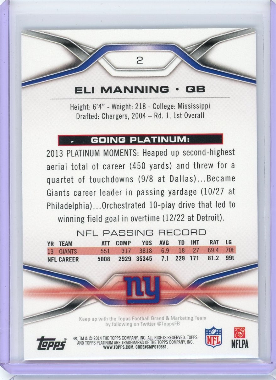 Eli Manning 2014 Topps Platinum blue foil
