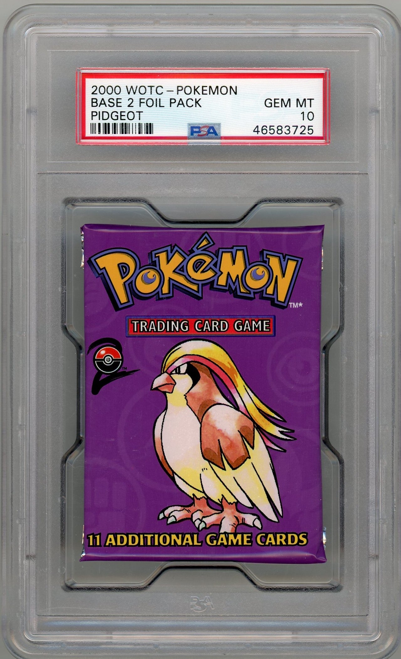 Pokémon 2000 WOTC Base Set 2 Foil Pack Pidgeot PSA 10