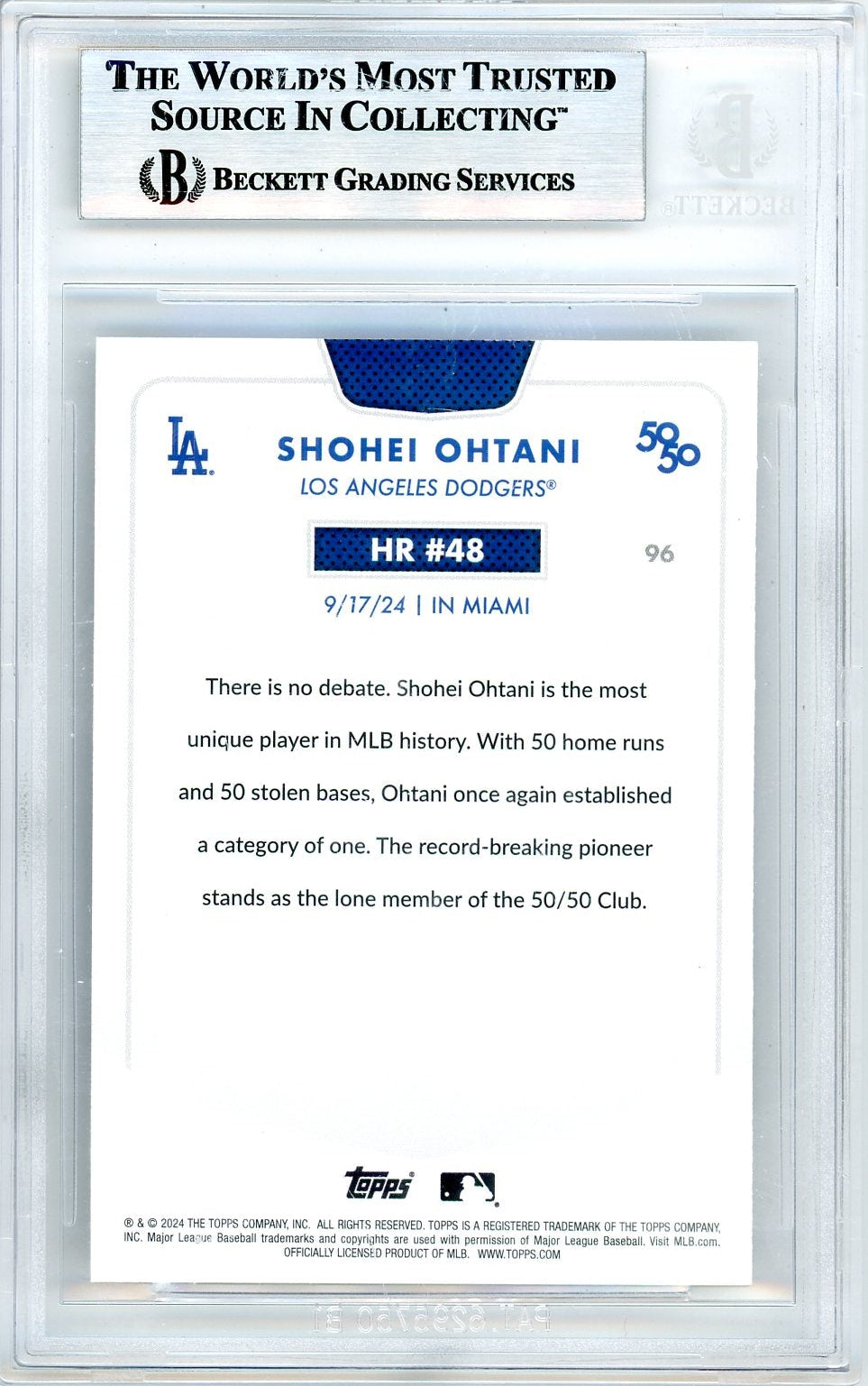 Shohei Ohtani 2024 Topps 50/50 HR No. 48 #96 BGS 9