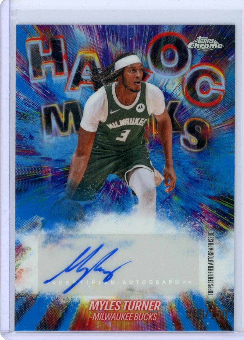 Myles Turner 2025-26 Topps Chrome Update Havoc Marks autograph blue ref. #'d 009/150