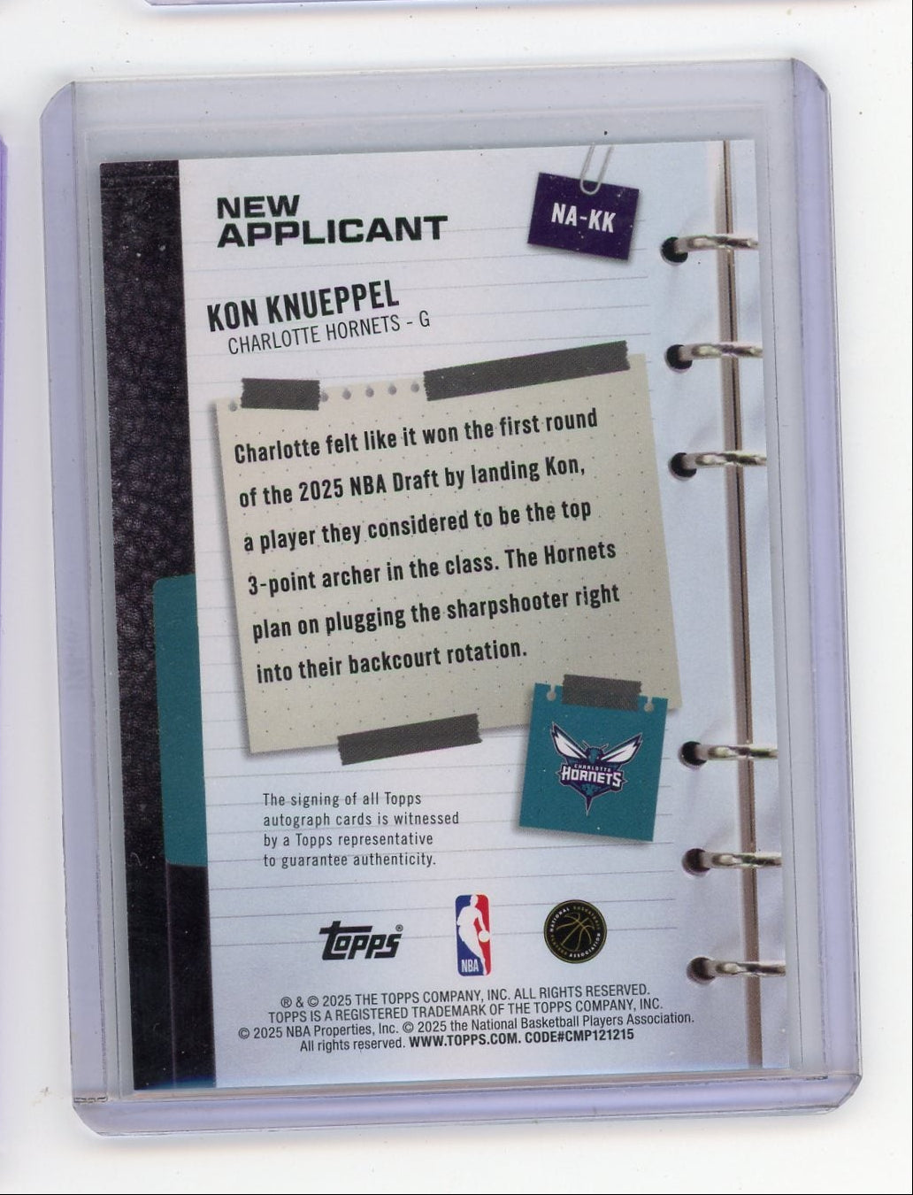 Kon Knueppel 2025 Topps New Applicant Auto RC