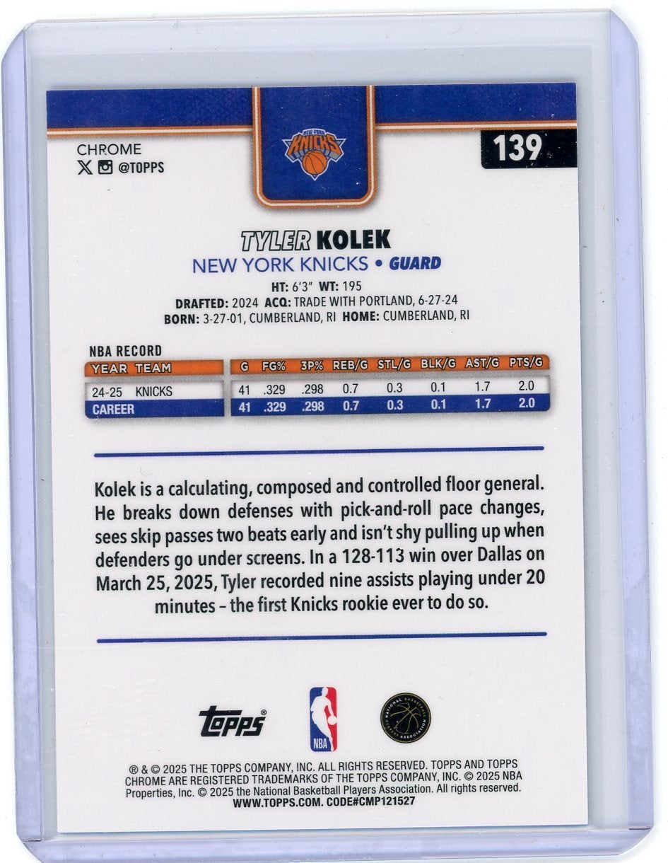 Tyler Kolek 2025-26 Topps Chrome Purple Pulsar Refractor #'d 32/75