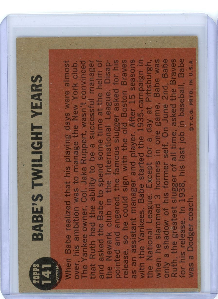 Babe Ruth 1962 Topps Baseball Babe's Twilight Years