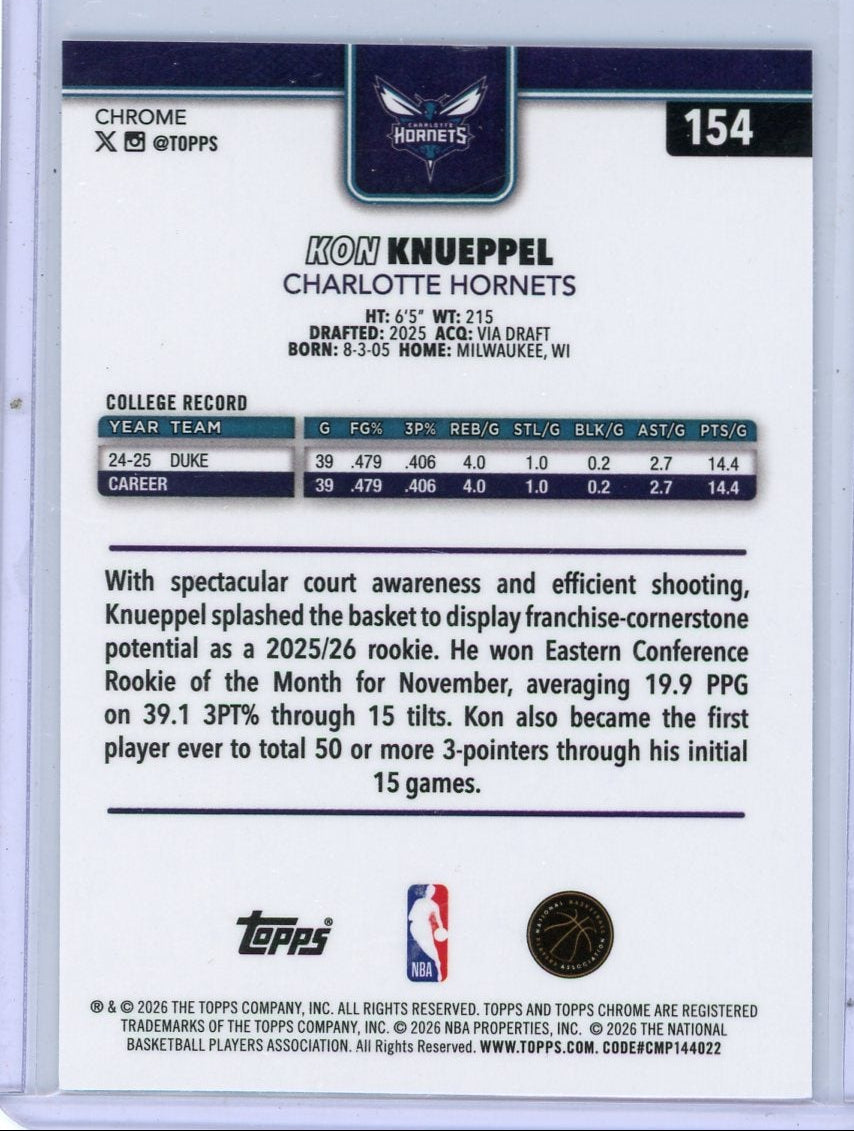 Kon Knueppel 2025-26 Topps Chrome Update rookie card