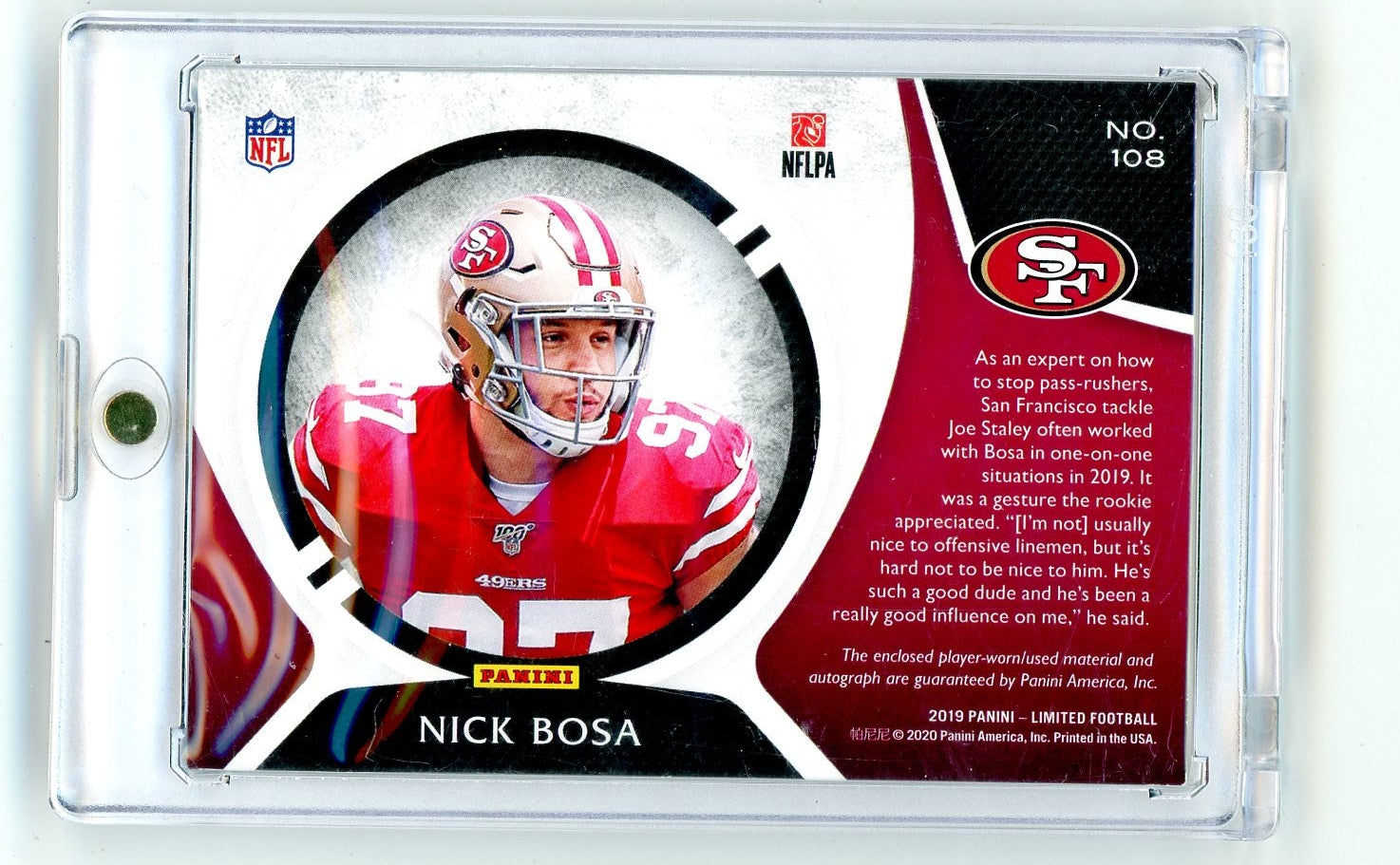 Nick Bosa 2019 Panini Limited Football RPA #'d 004/149
