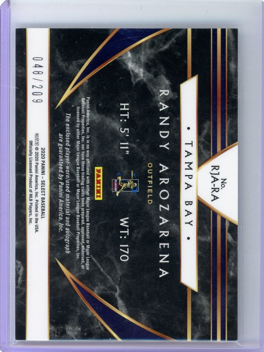 Randy Arozarena 2020 Panini Select Rookie Jersey Autographs #'d 048/209