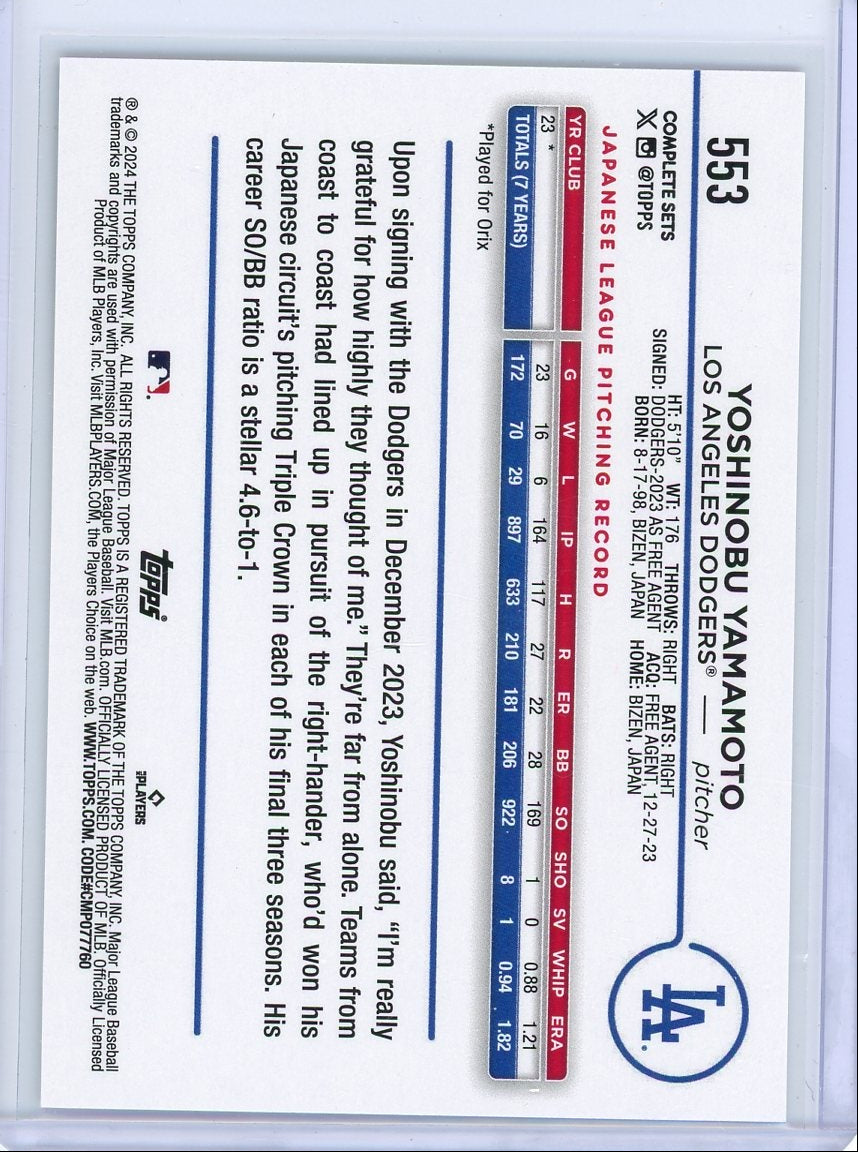 Yoshinobu Yamamoto 2024 Topps Image Variation Rookie #553