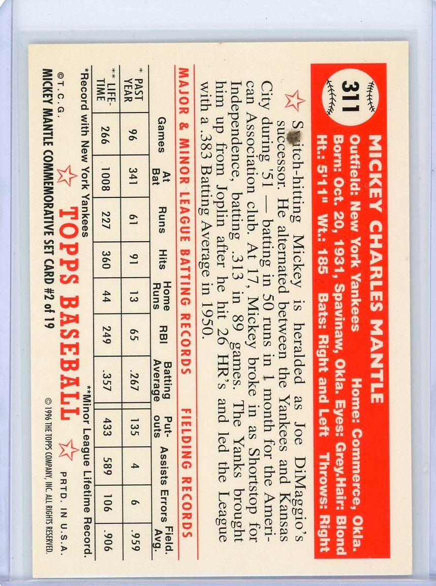 Mickey Mantle 1996 Topps 1952 Reprint